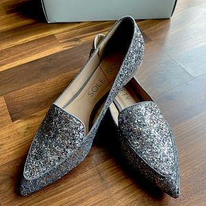 Sole Society Cammila sparkle flat in silver. Size 9. NWB.